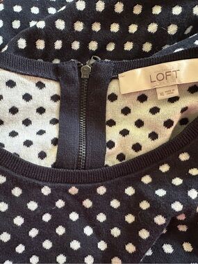 LOFT 100% cotton XL back zip polka dot sweater